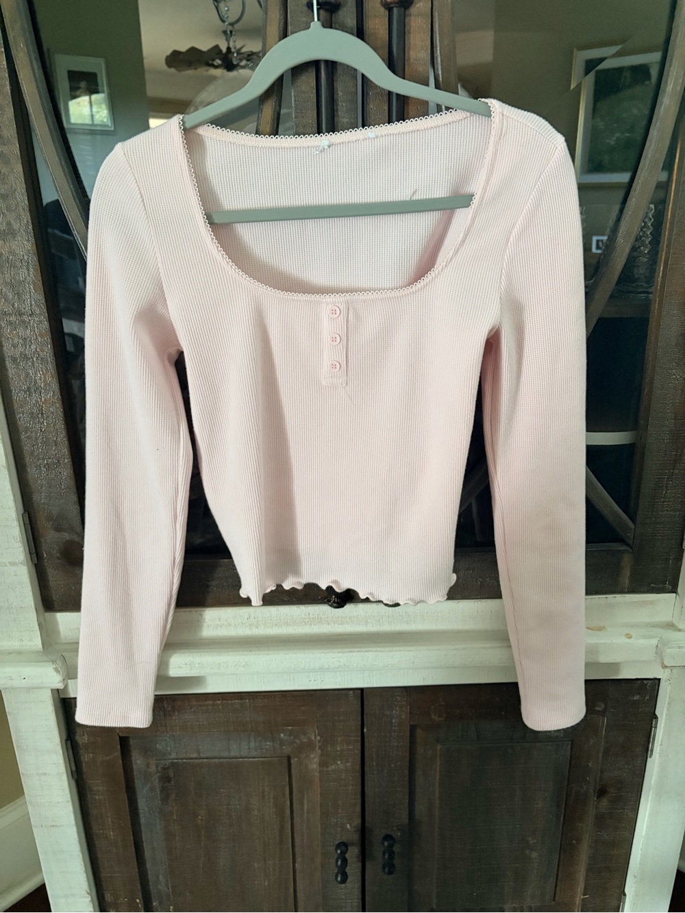 Marshalls Light Pink Ribbed Long Sleeve Scoop Neck Top